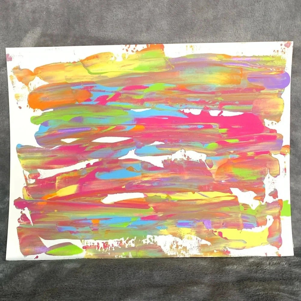 NEW Art! 9x12 yellow, aqua, lime, orange & purple